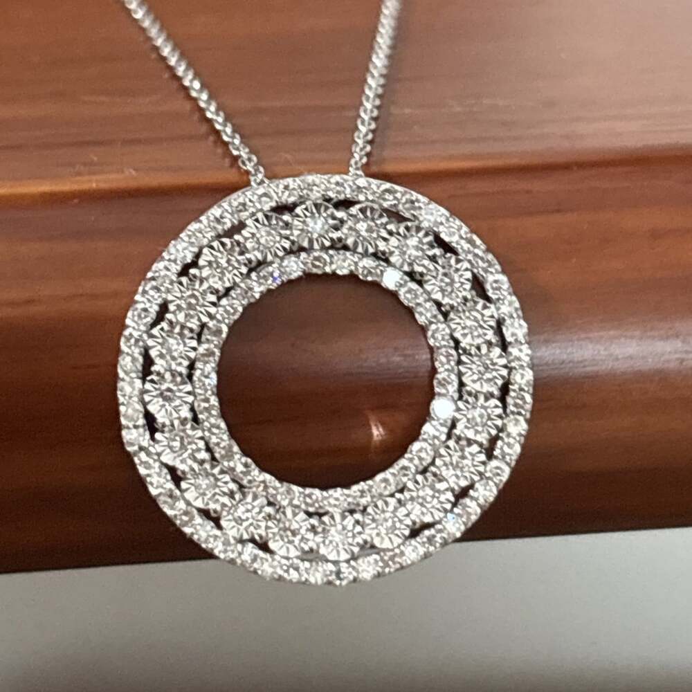 Round Brilliant 1.00 ct Lab Diamond Circle Necklace Sterling Silver 17.5-19.5”